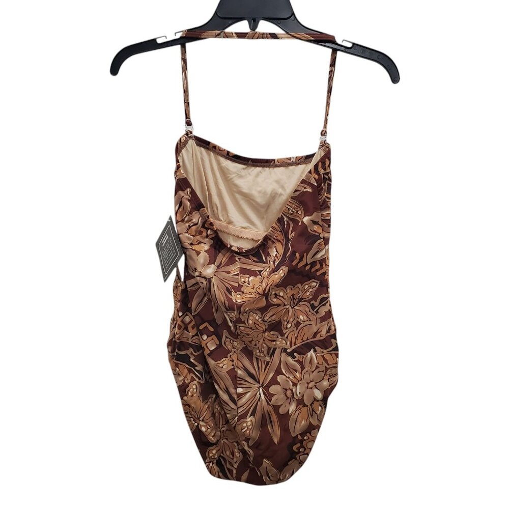 Newport News Brown and Tan Floral One-Piece Swimsuit - Picture 7 of 7